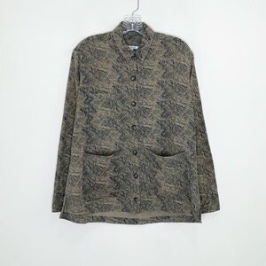 Ali Golden Raw Silk Chore Jacket (Sz S) Taupe Map Topographic Print Shacket